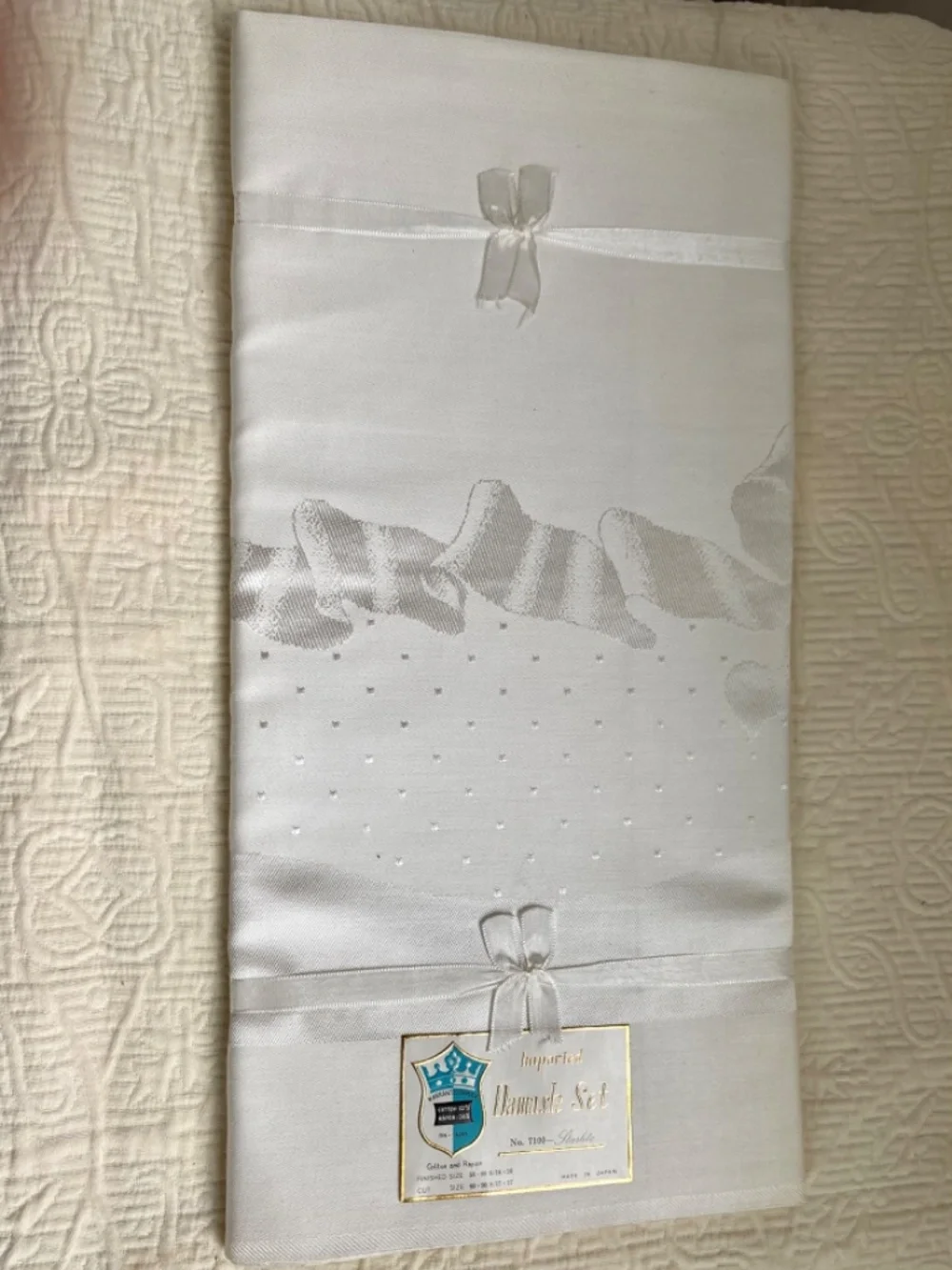 White Damask Tablecloth, Cotton and Rayon 58
